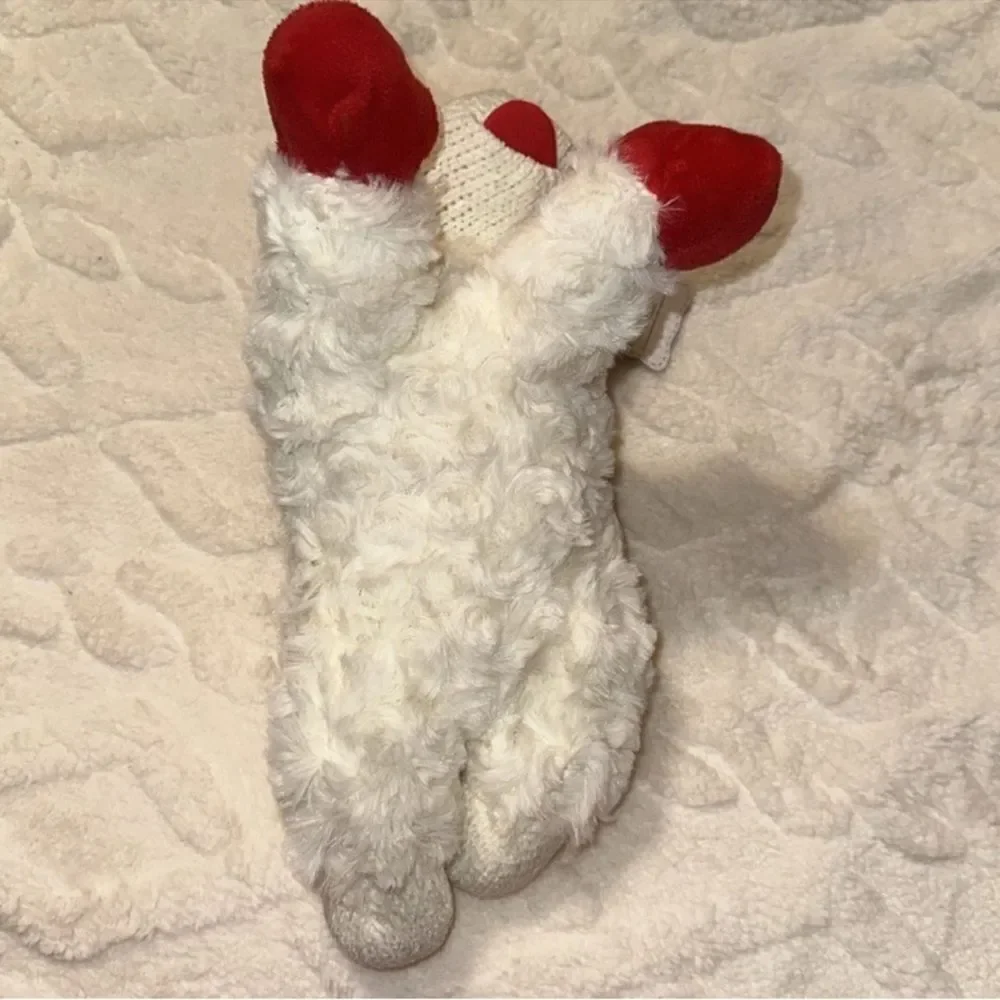DreamW White Red Christmas Hat Holiday Plush Sweater Lamb Chop Squeaky Toy
